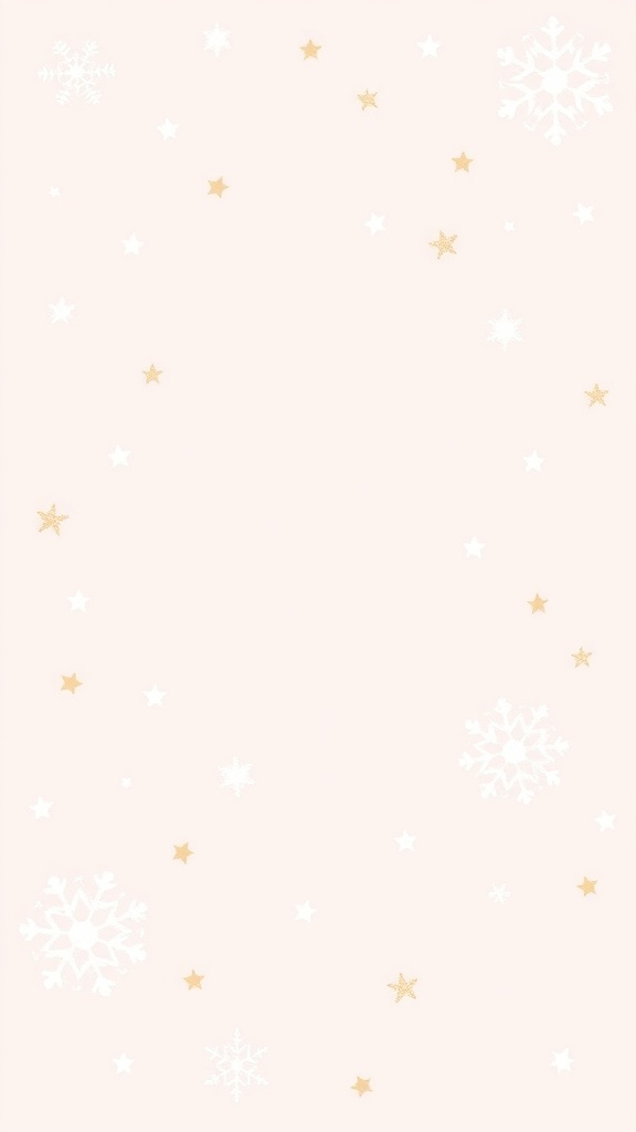 Minimalist Christmas background with pastel colors and simple snowflakes.